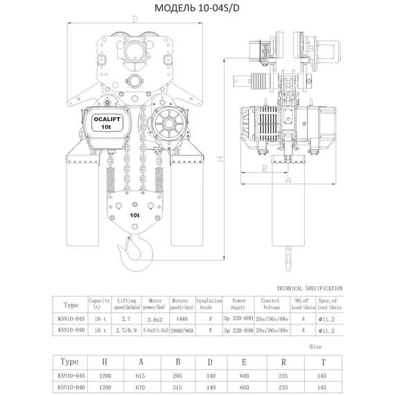 OCALIFT 10-04s 380в 10т 12м Таль электрическая цепная передвижная в Санкт-Петербурге купить по выгодной цене 100kwatt.ru