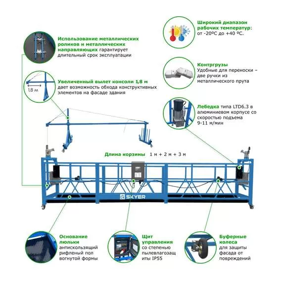 SKYER SKR 6 Строительная люлька (подъемник фасадный, длина 6 м) в Санкт-Петербурге купить по выгодной цене 100kwatt.ru